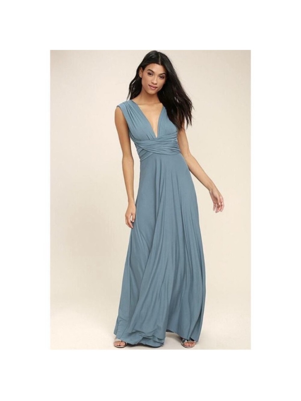 Lulus tricks of the trade Jersey knit multi  way Maxi Dress Blue size small